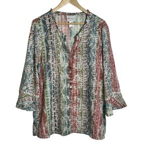 Alfred Dunner Sedona Sky Button Up Tunic Size Large Embellished Feminine Boho
